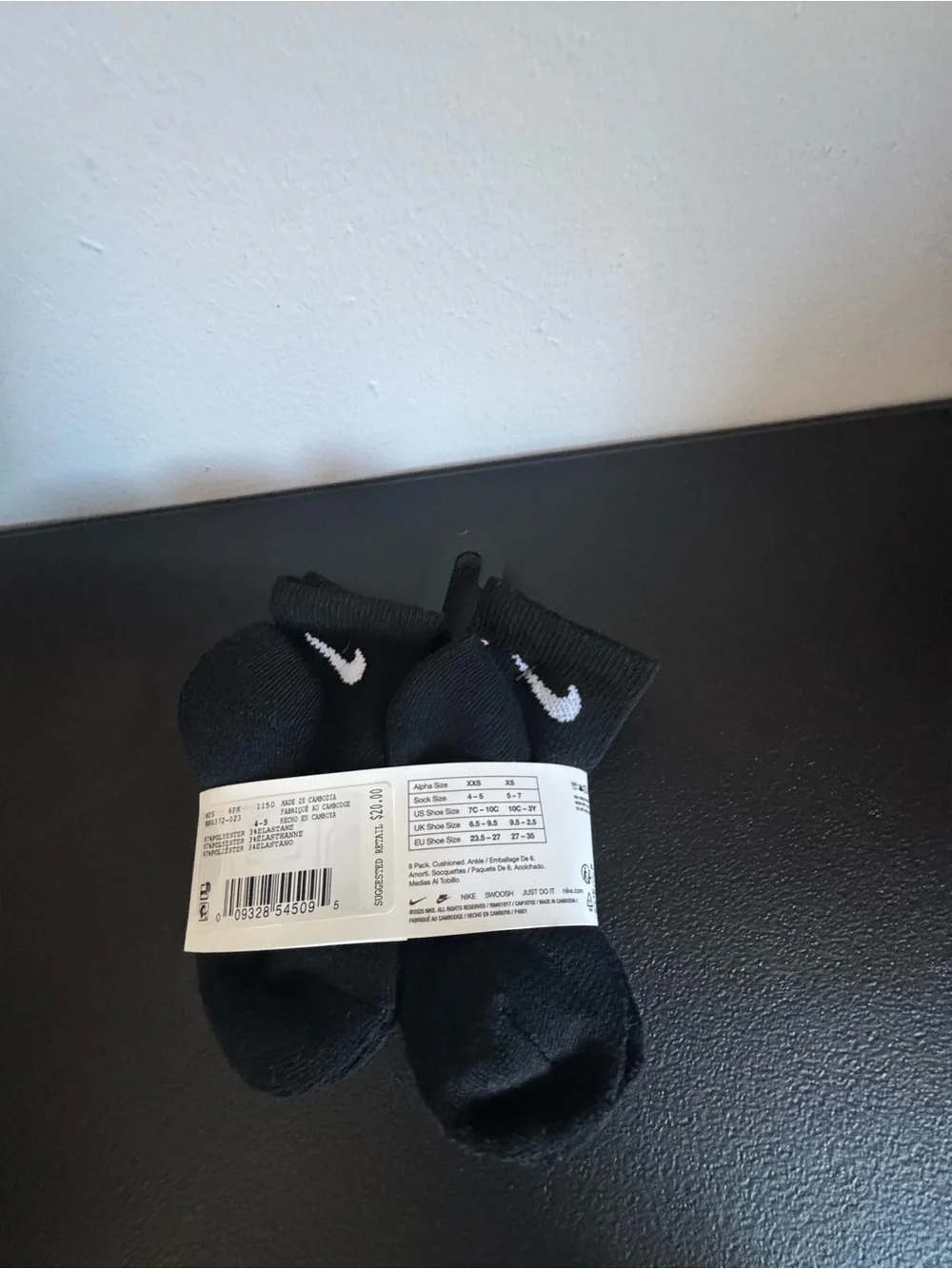NEW Nike Everyday Kids Cushioned Ankle Socks 6 Pack Black Size 7C-10C NWT